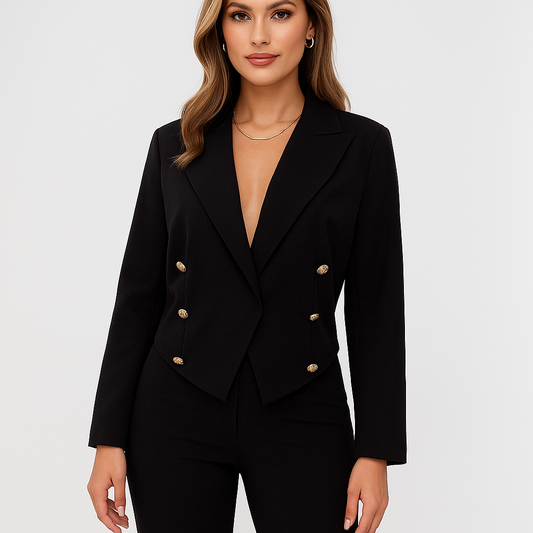 Buttoned Lapel Collar Long Sleeve Blazer