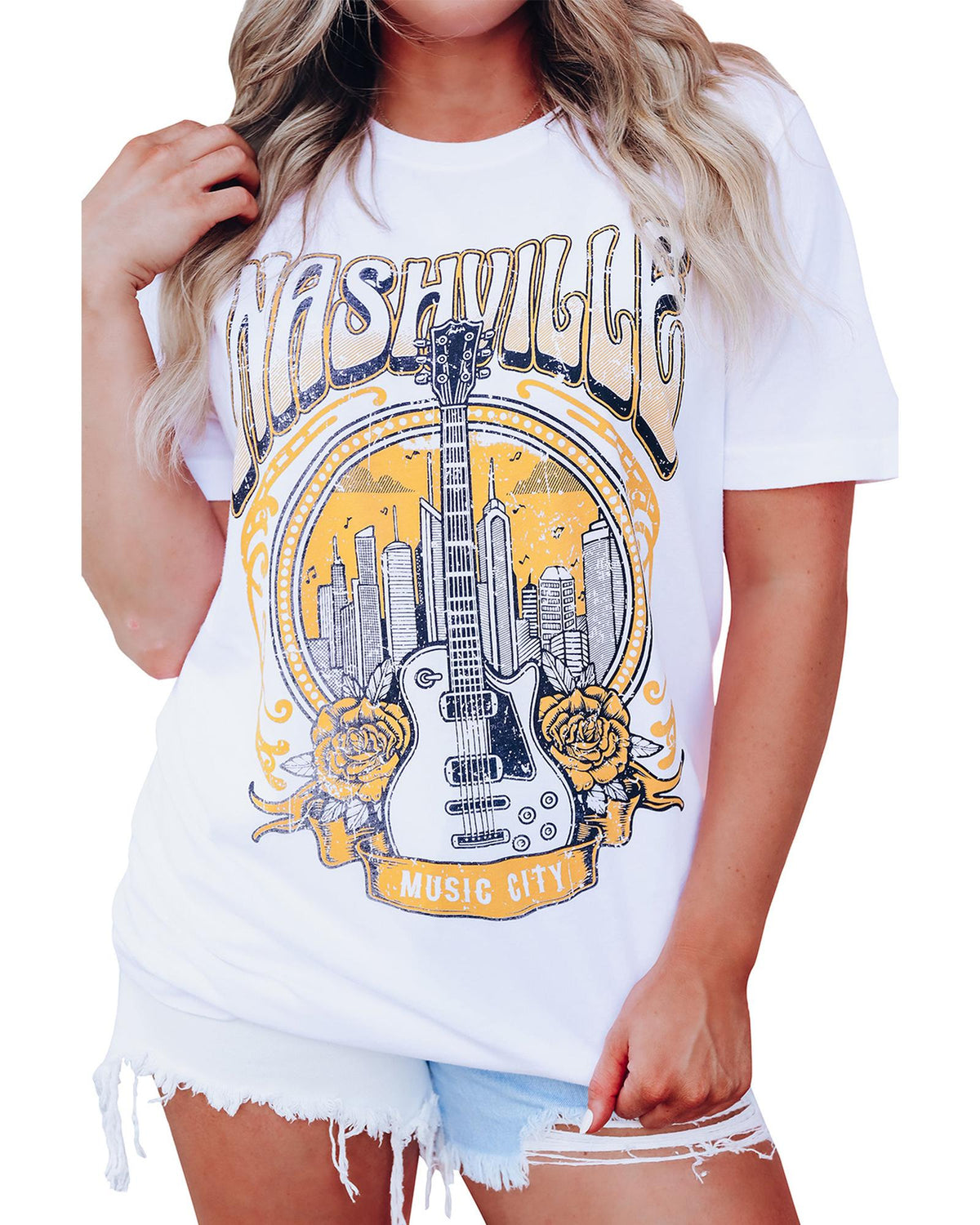 Nashville Guitar Floral Print T-Shirt