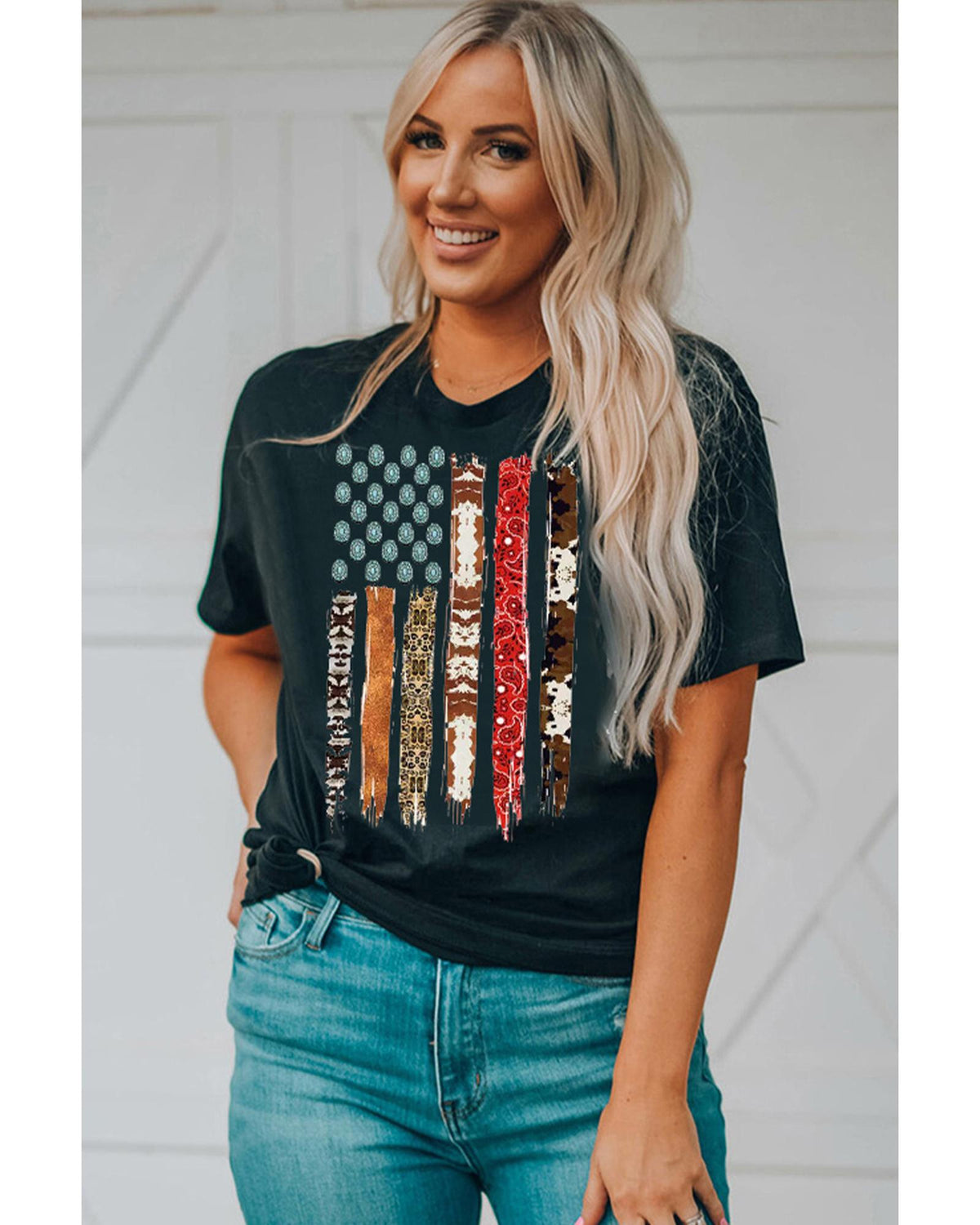 American Flag Print Short Sleeve Graphic T-Shirt