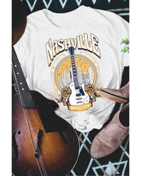 Nashville Guitar Floral Print T-Shirt