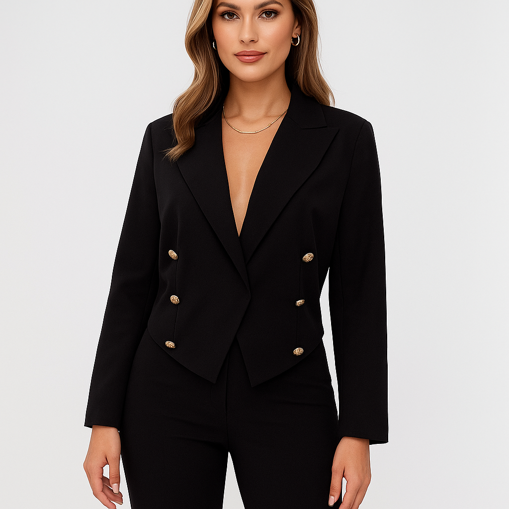 Buttoned Lapel Collar Long Sleeve Blazer
