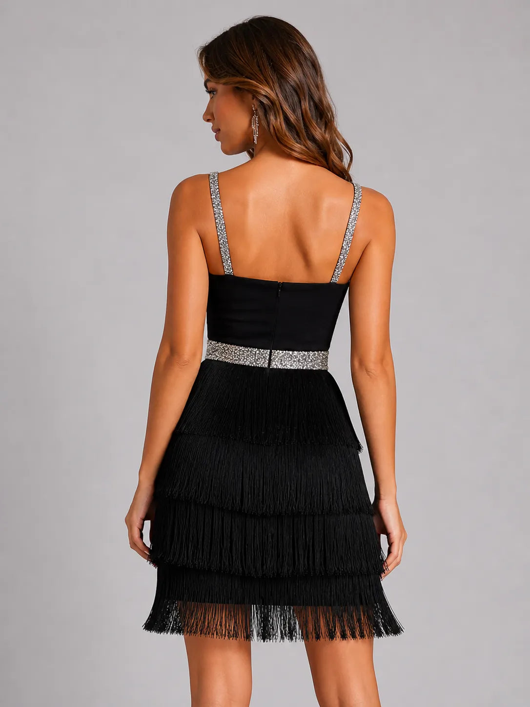 Fringe Trim Mini Dress – Black Cami Dress