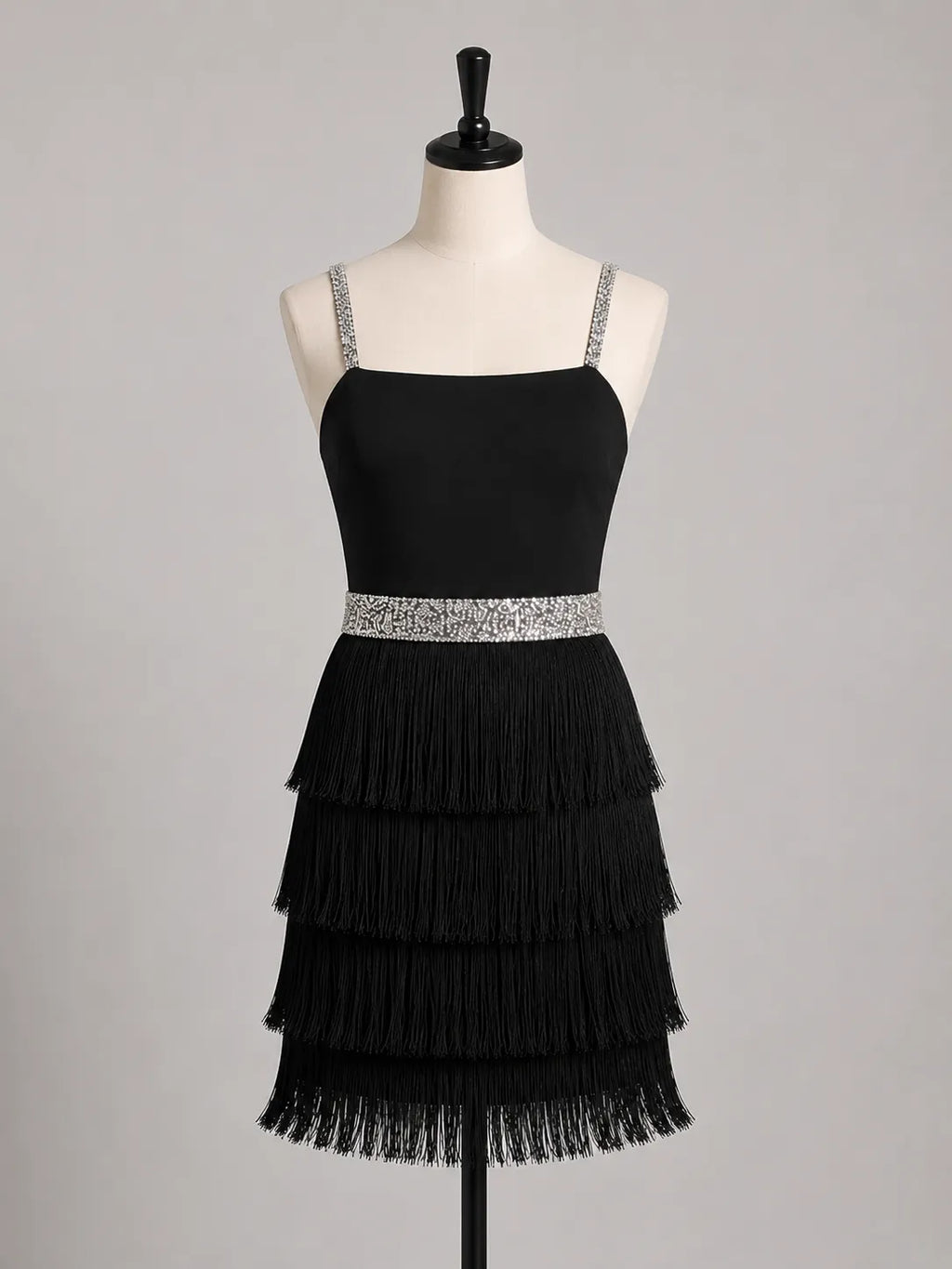 Fringe Trim Mini Dress – Black Cami Dress