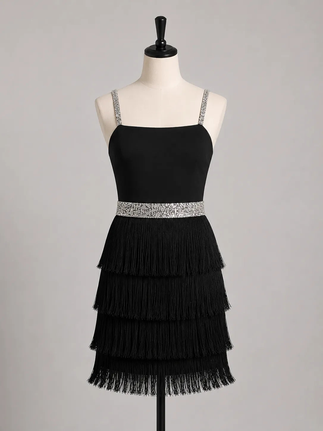 Fringe Trim Mini Dress – Black Cami Dress