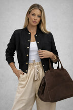 Snap Down Cropped Bomber Jacket