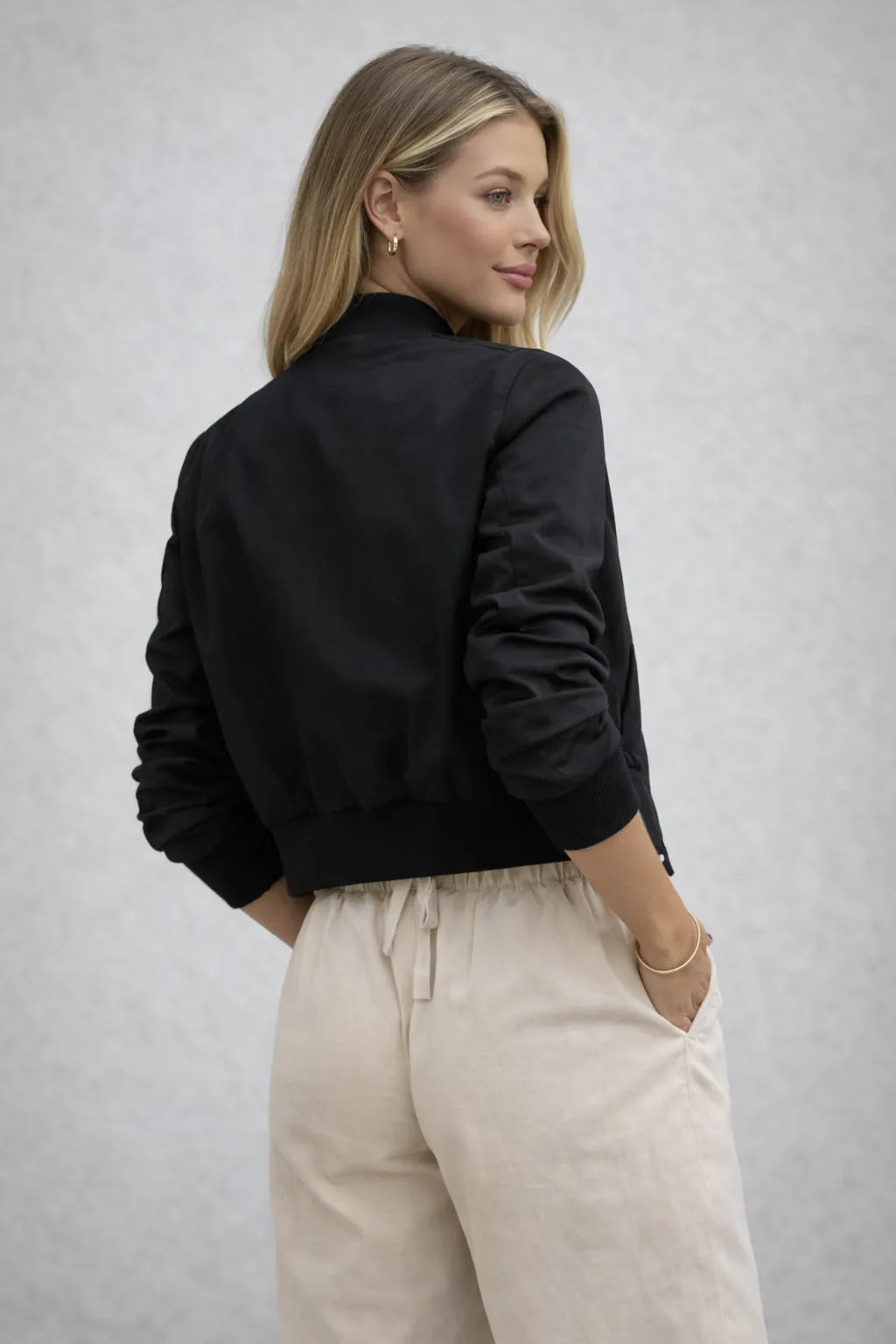 Snap Down Cropped Bomber Jacket