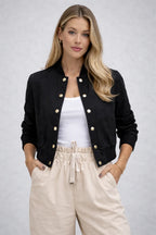 Snap Down Cropped Bomber Jacket