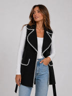 Contrast Trim Collared Neck Vest Coat