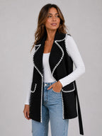 Contrast Trim Collared Neck Vest Coat