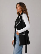 Contrast Trim Collared Neck Vest Coat