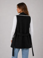 Contrast Trim Collared Neck Vest Coat