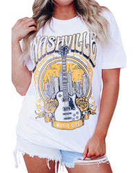 Nashville Guitar Floral Print T-Shirt
