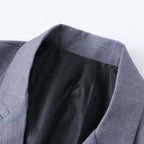 Close-up of a gray blazer on a light gray background