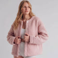 Plush Mock Neck Snap Down Jacket with Pockets
