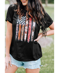 American Flag Print Short Sleeve Graphic T-Shirt