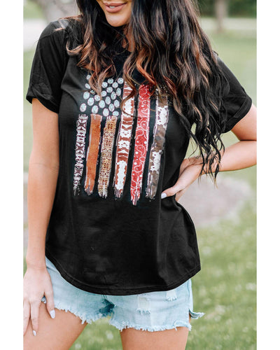 American Flag Print Short Sleeve Graphic T-Shirt