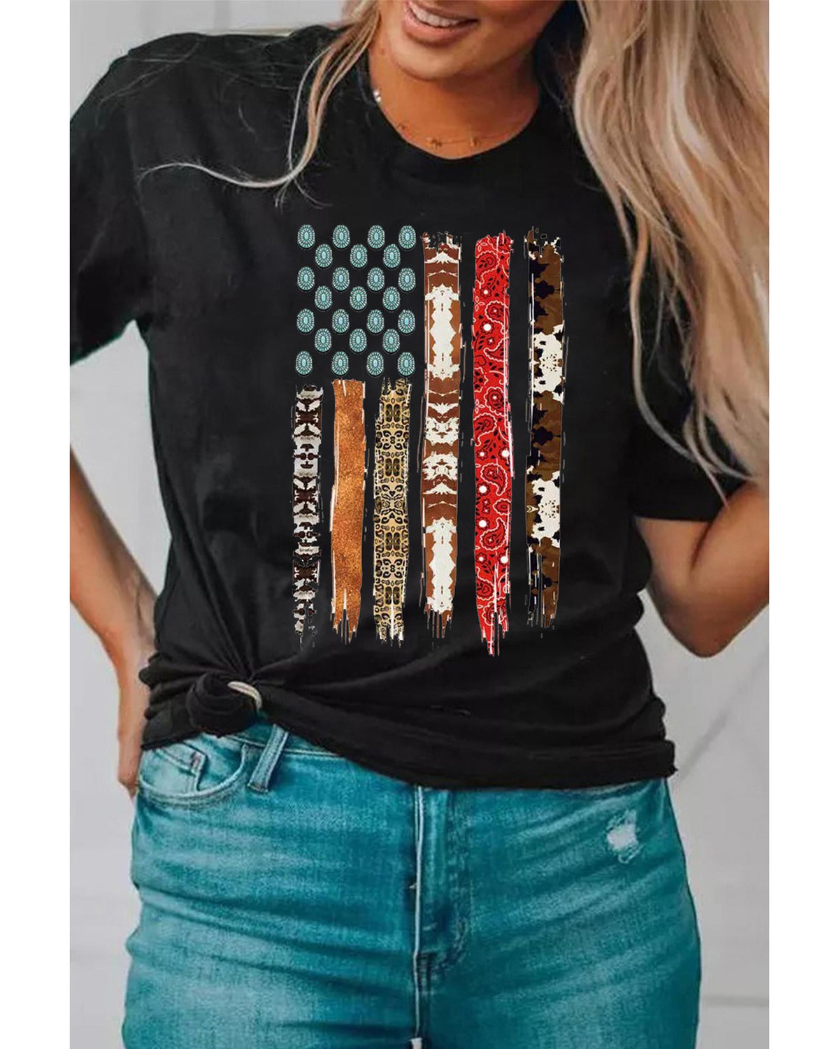 American Flag Print Short Sleeve Graphic T-Shirt