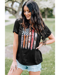 American Flag Print Short Sleeve Graphic T-Shirt