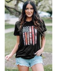 American Flag Print Short Sleeve Graphic T-Shirt