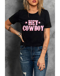 Hey Cowboy Letters Crew Neck T-shirt