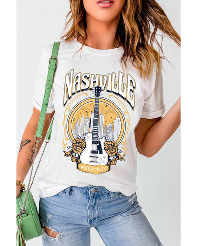Nashville Guitar Floral Print T-Shirt