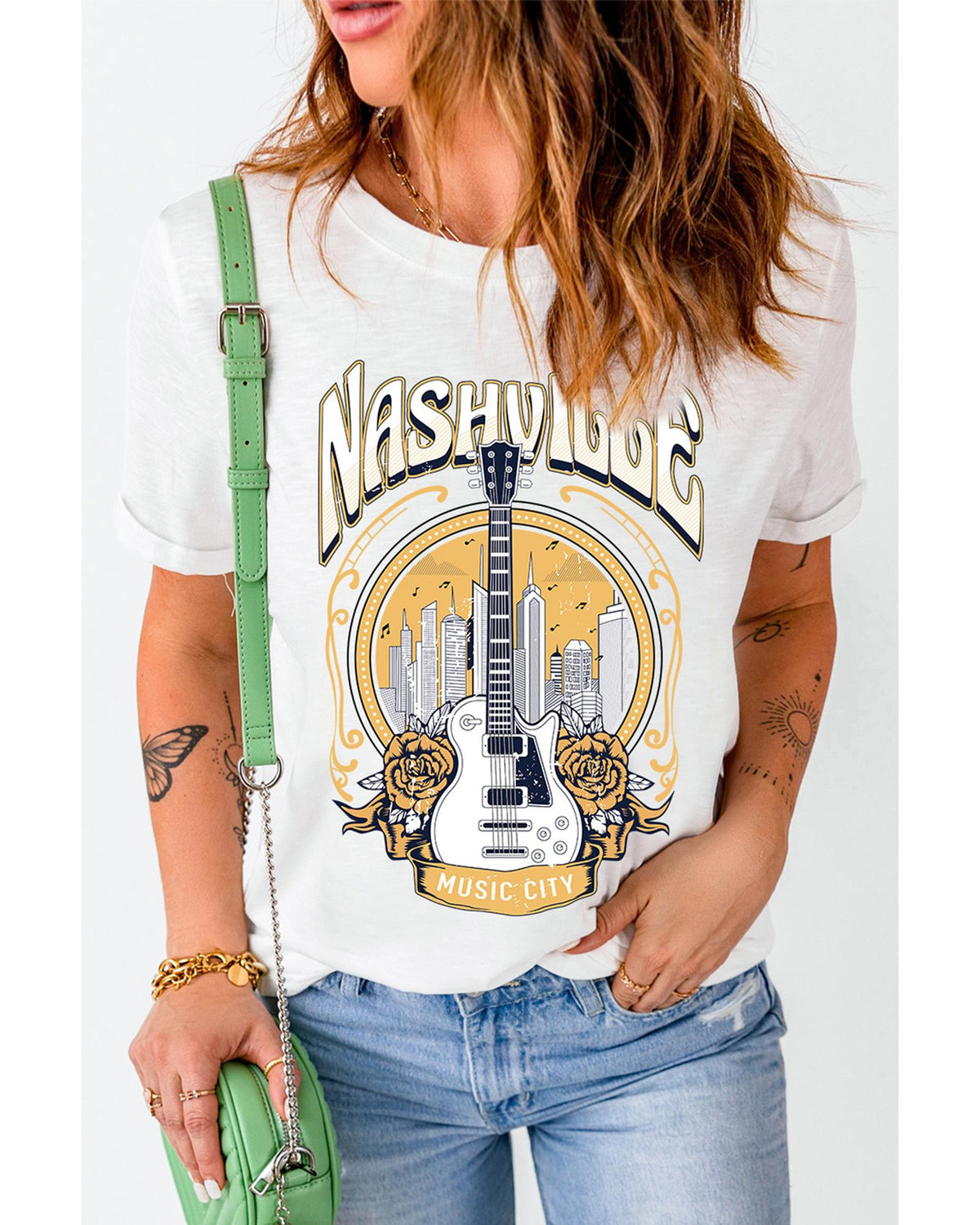 Nashville Guitar Floral Print T-Shirt