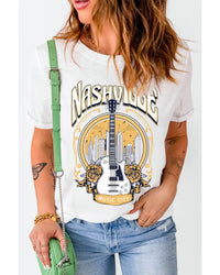 Nashville Guitar Floral Print T-Shirt