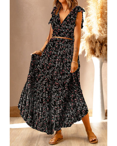 Floral Ruffled Crop Top and Maxi Skirt Set