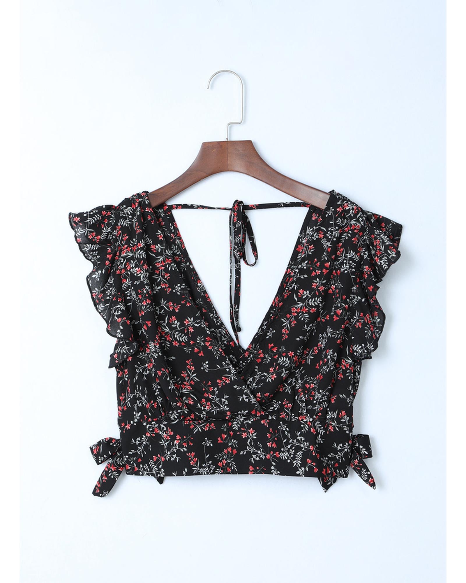 Floral Ruffled Crop Top and Maxi Skirt Set