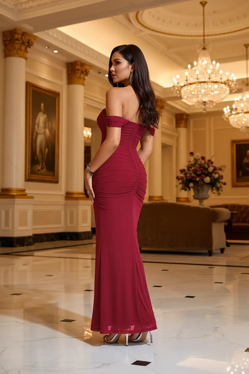 Off-Shoulder Ruched Maxi Dress