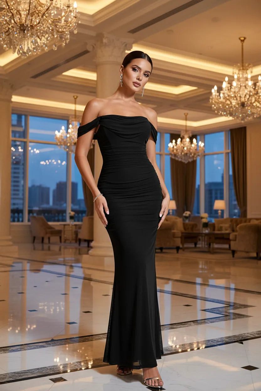 Off-Shoulder Ruched Maxi Dress