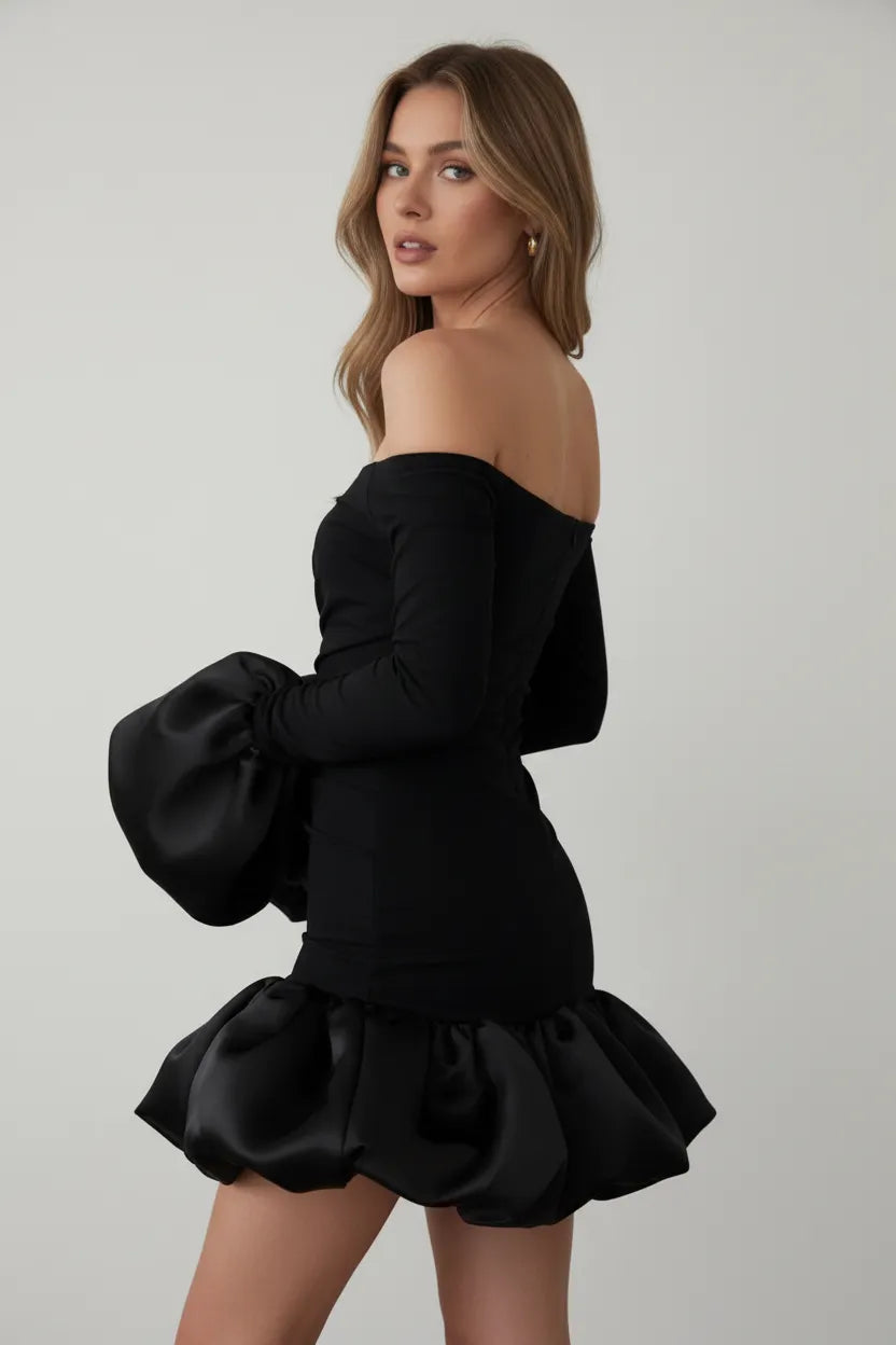 Off-Shoulder Ruffle Hem Mini Dress