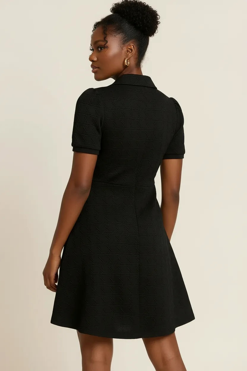 Textured Quarter Zip Short Sleeve Dress