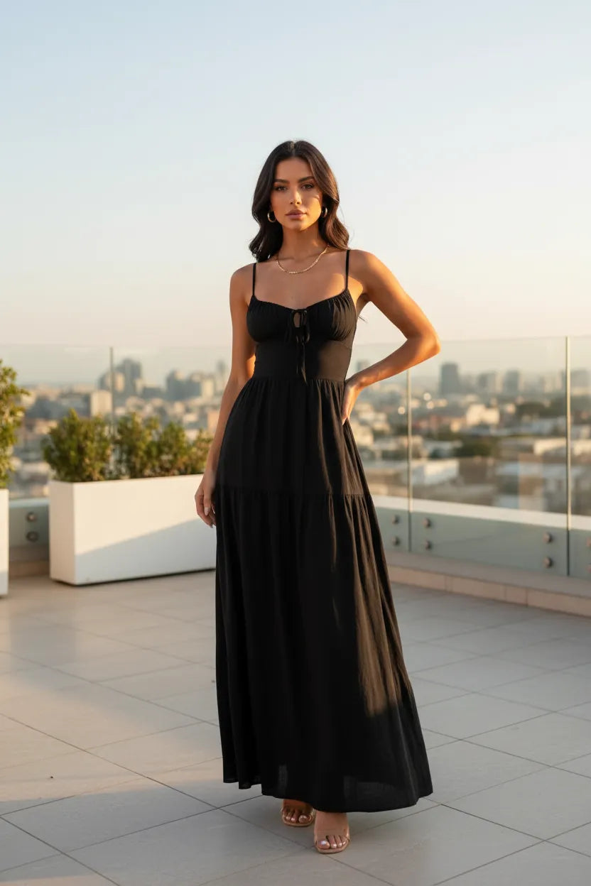 Lace Up Back Maxi Cami Dress