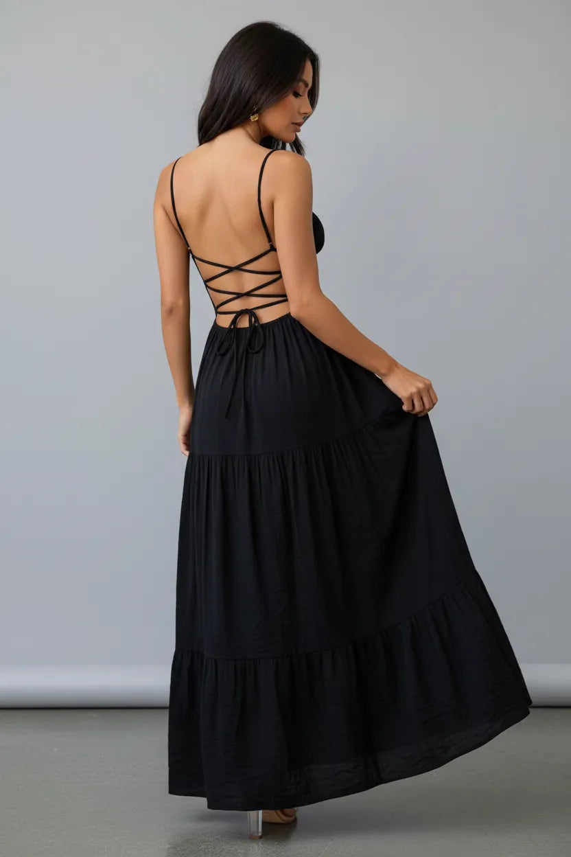 Lace Up Back Maxi Cami Dress