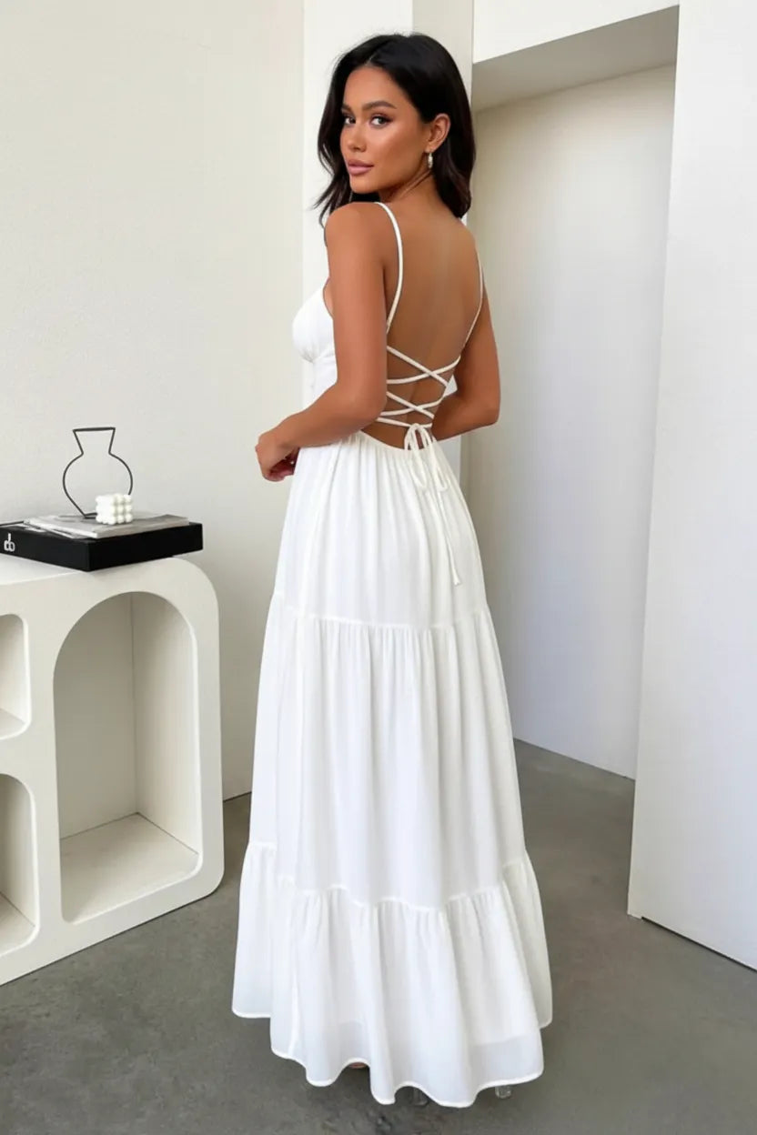 Lace Up Back Maxi Cami Dress